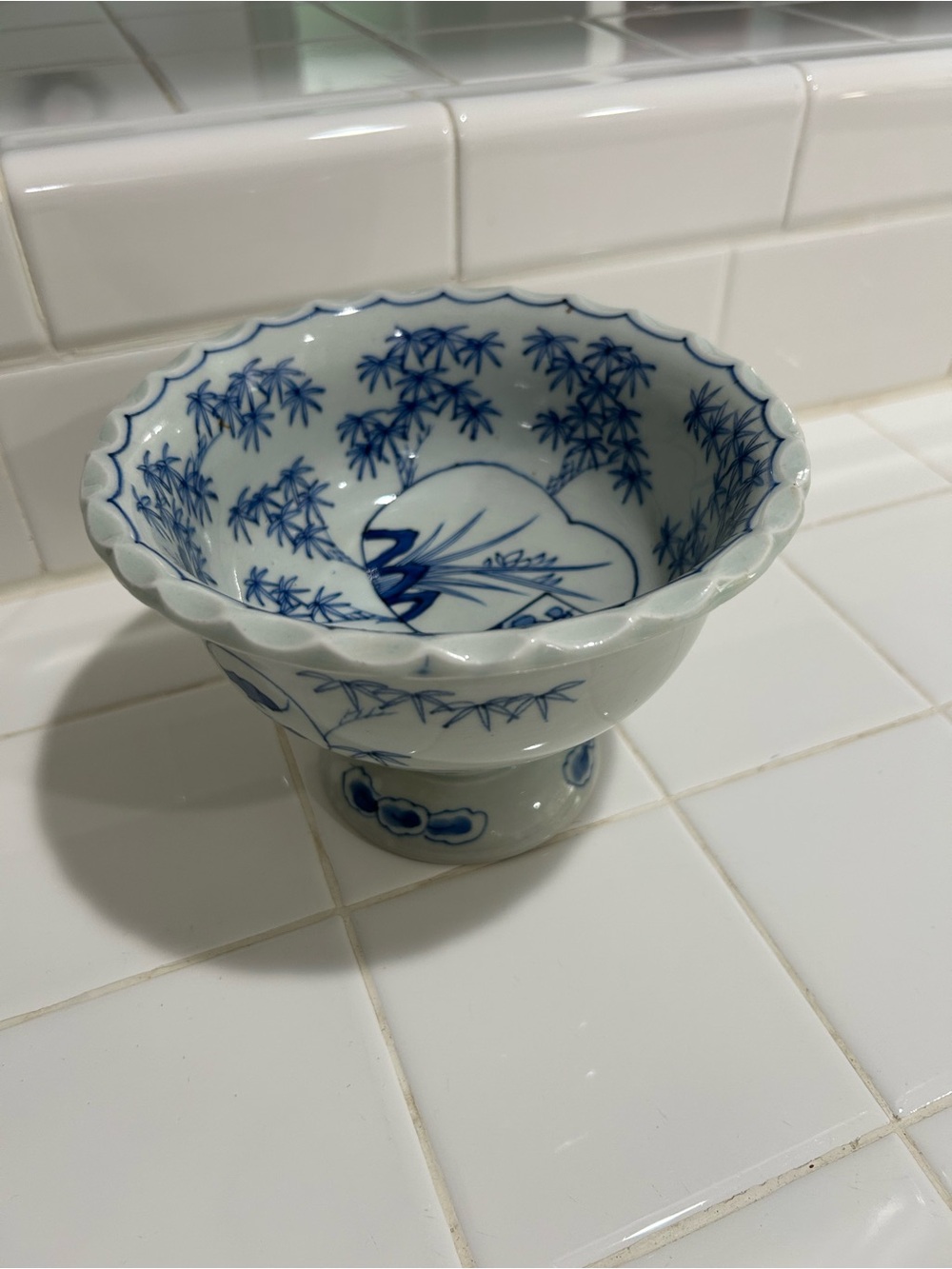Vintage Blue and White Porcelain Centerpiece Bowl